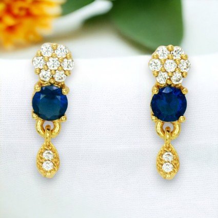 Stunning Floral Cz Blue Sapphire Stone Drop Earrings