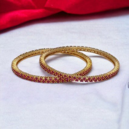 Simple And Elegant Premium Gold Plated Thin Ruby Bangles