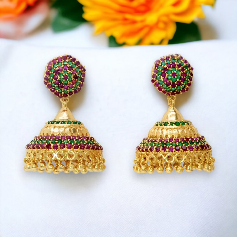 Kriaa Brown Austrian Stone Gold Plated Jhumka Earrings - 1318355F