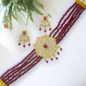 Multi-Strand Maroon Crystal Beaded Ruby Cz Choker Set