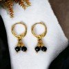 Black Crystal Charms Dangling Golden Huggie Hoop Earrings