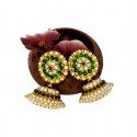 Green Stones and Pearls Dance Jhumka Earrings