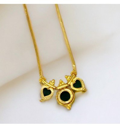 Classic Gold Plated Green Enamel Hearts Pendant Chain