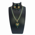 Elegant Gold Plated Blue and White Pearl Necklace and Earrings