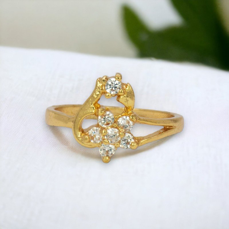 Gold Plated White Cz Stone Floral Finger Ring Online|Kollam Supreme