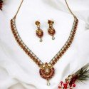 Exquisite Gold Plated Ruby Pearl Necklace Set