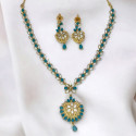 Elegant Gold Plated Blue and White Pearl Necklace and Earrings