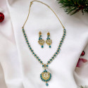 Elegant Gold Plated Blue and White Pearl Necklace and Earrings