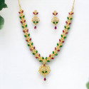 Elegant Gold Plated Ruby Emerald and Pearls Necklace Set