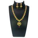 Elegant Gold Plated Ruby Emerald and Pearls Necklace Set