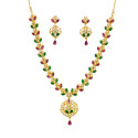 Elegant Gold Plated Ruby Emerald and Pearls Necklace Set