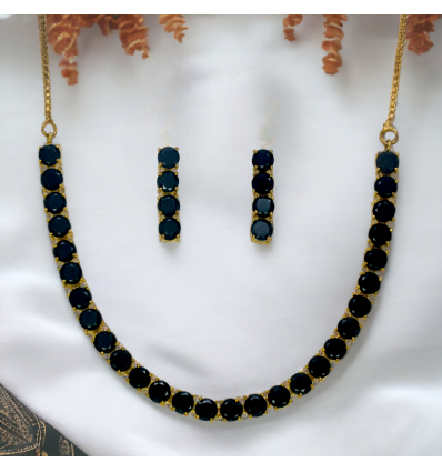 Elegant Gold Plated Black American Diamond Stone Necklace Set