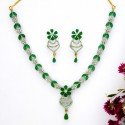 Enchanting Gold-Plated Emerald American Diamond Necklace Set