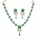 Enchanting Gold-Plated Emerald American Diamond Necklace Set