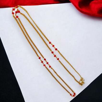 Thin Gold Plated Red Crystal Beads Link Chain