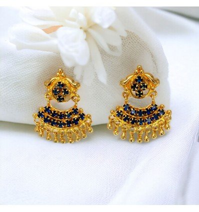 Trendy Gold Plated Blue Sapphire Dangling Earrings