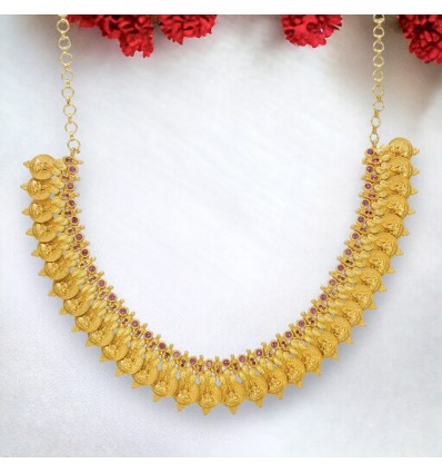 Matte Gold Plated Temple Lakshmi Kasu Necklace