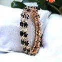 Oval Black and Square White CZ Rose Gold Plated Bangles