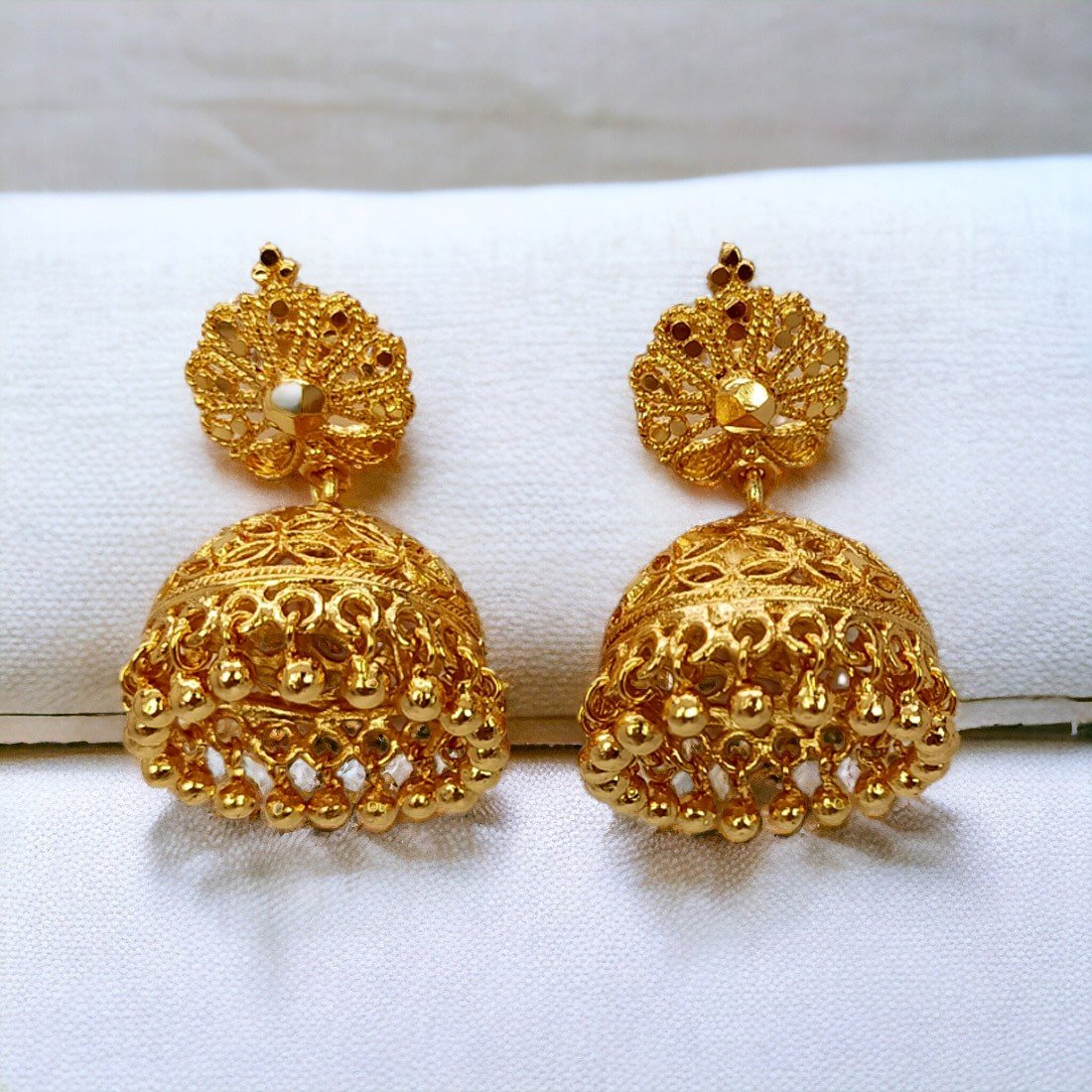 Stylish Unique Blush Stone 22k Gold Earrings – Andaaz Jewelers