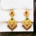Gold Plated Ruby Emerald and Multicolour Beads Hanging Earrings 