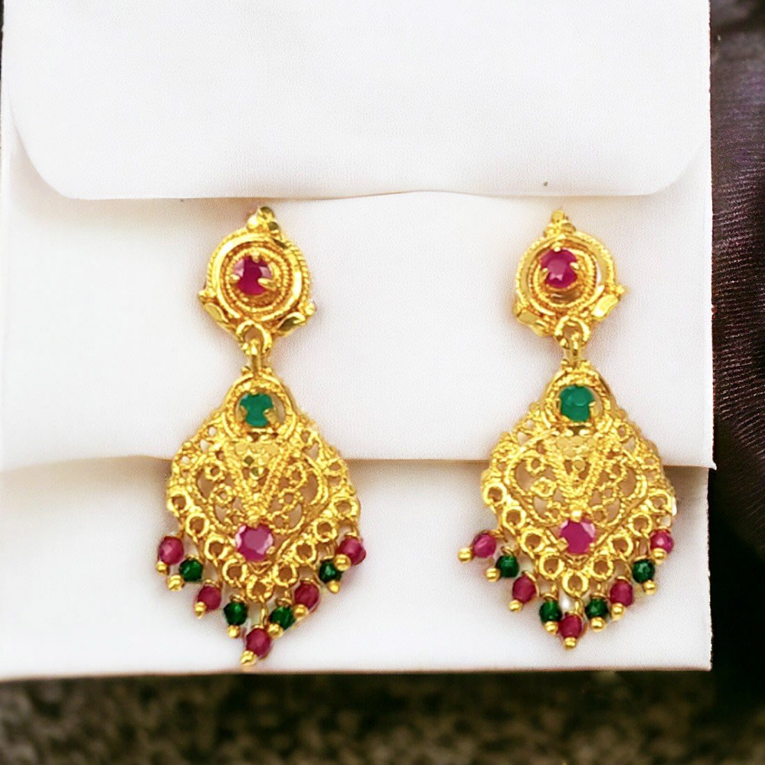 Ruby Emerald Jhumkas - Indian Jewellery Designs