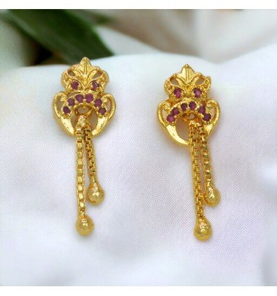 Stylish Gold Plated Box Chain Tassels Stone Earrings
