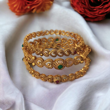 Stunning Bridal Antique Gold Plated Heart Bangles set