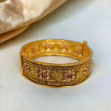 Bridal Antique Gold Plated Floral Kundan Ruby Screw Bangle