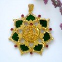 Ethnic Gold Plated Lakshmi Floral Green Palakka Pendant