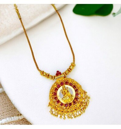 Ethnic Gold Plated Ruby Stones Lakshmi Pendant Necklace