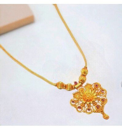 Gold Plated Snake Chain Ruby Floral Pendant Necklace