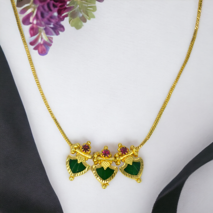 Classic Gold Plated Green Triple Palakka Pendant Necklace