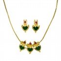 Classic Gold Plated Green Triple Palakka Pendant Necklace