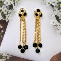Classy Gold Plated Black Beads Floral Drop Earrings