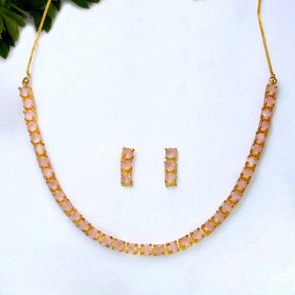 Stunning Baby Pink American Diamond Necklace Set