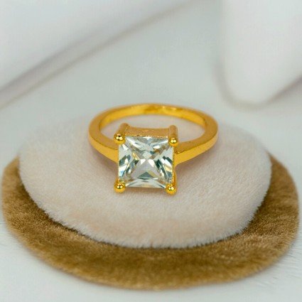Gold Plated Square Cut White CZ Stone Ladies Finger Ring