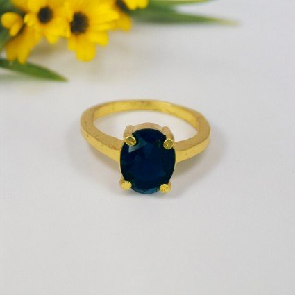 Stunning Gold Plated Blue Sapphire Finger Ring