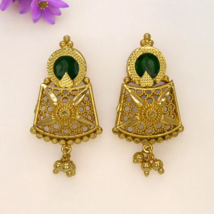 Kerala Design Gold Plated Round Enamel Ear Studs