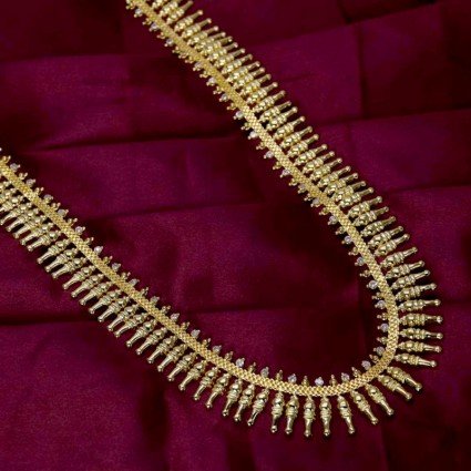 Gold Plated Designer Cone Long Chain With White Stone