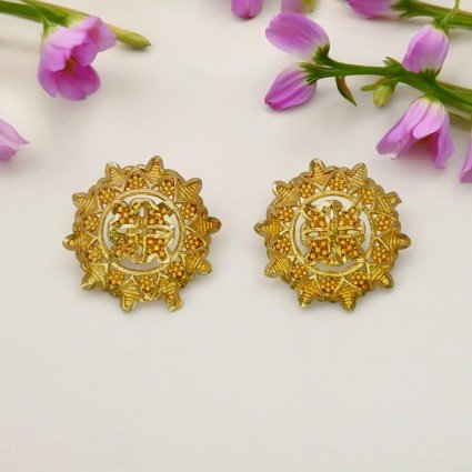 Stylish Big Floral Design Gold Plated Ear Studs/Tops