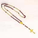 Christian Red Beads Gold Plated Rosary Chain