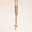 Christian Red Beads Gold Plated Rosary Chain