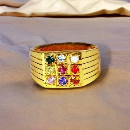 Gent's Gold plated Navaratna Finger Ring