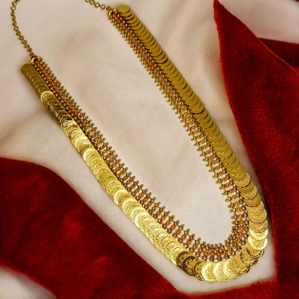 Gold Plated Lakshmi Coin Cash Kasu Mala Long Chain Haram