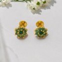 Small Gold Plated Floral Semi-precious Emerald Stone Ear Studs