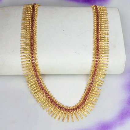 Gold Plated Semi-precious Stones Pichimottu Long Necklace