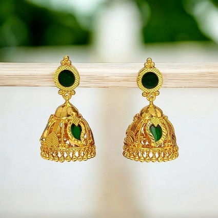 Traditional One Gram Gold Green Mango Jhumka Earrings