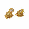 Pearls Hanging Antique Gold Plated Whtie Stone Jhumki Earrings