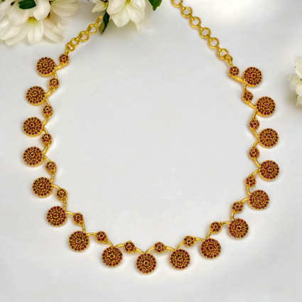 Marvelous Gold Plated Round Ruby Necklace