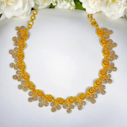 Mind-blowing Gold Plated Floral Vine Lavender AD Necklace